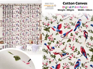 100% Cotton Half Panama Printed Fabric / Canvas printed Fabric /  Chirping bird Digital Print  Fabric