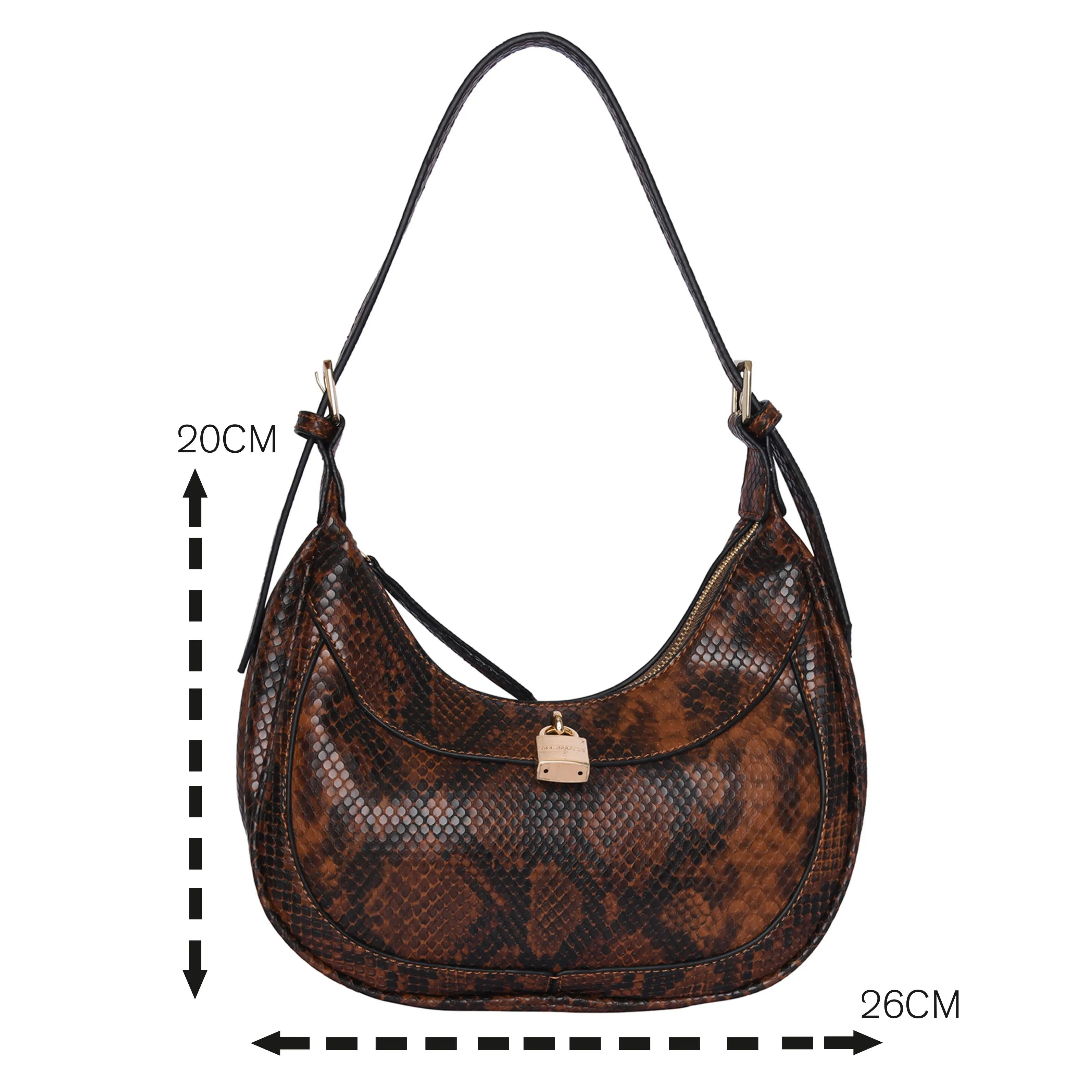 Accessorize London Women's Faux Leather Brown Snake Padlock Shoulder Bag