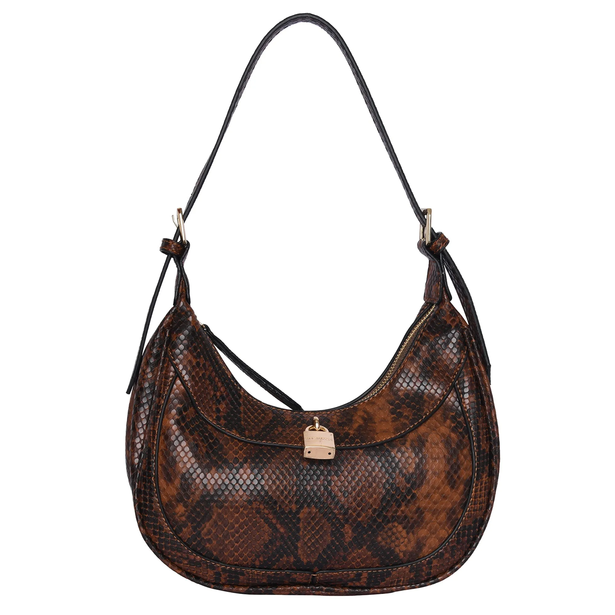 Accessorize London Women's Faux Leather Brown Snake Padlock Shoulder Bag