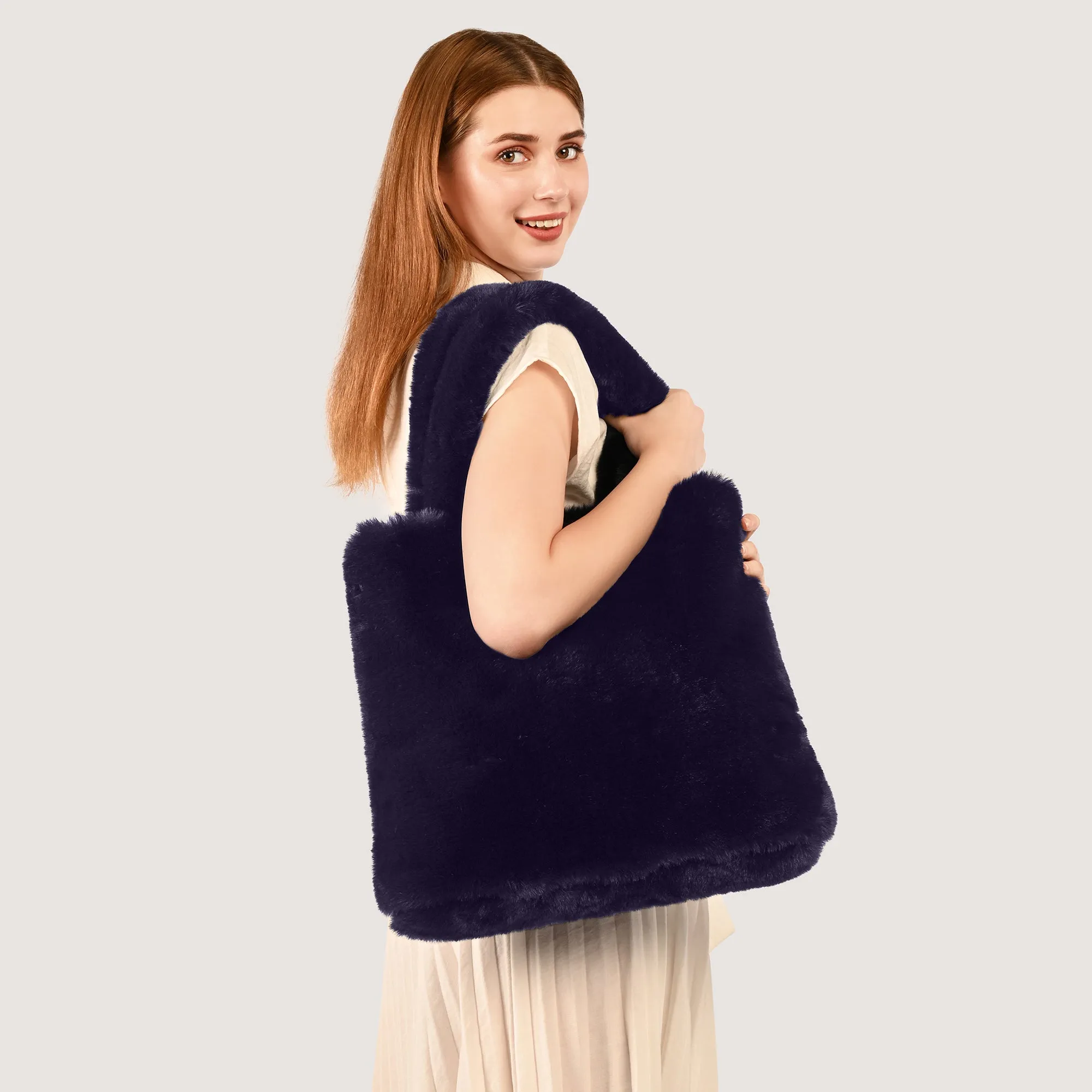 Accessorize London Women's Navy Faux Fur Shopper Bag