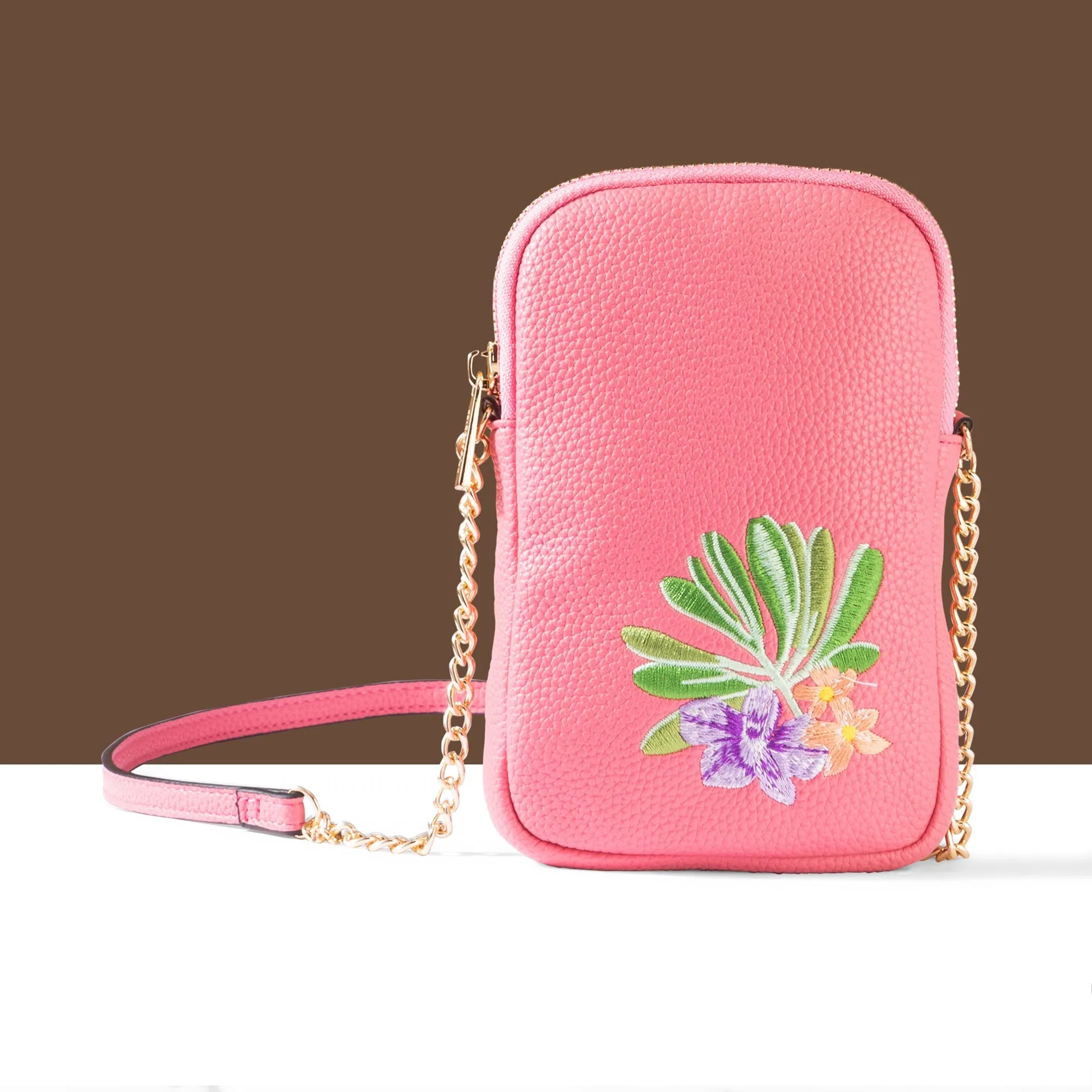 Accessorize London Women's Pink Embroidered Phone Bag