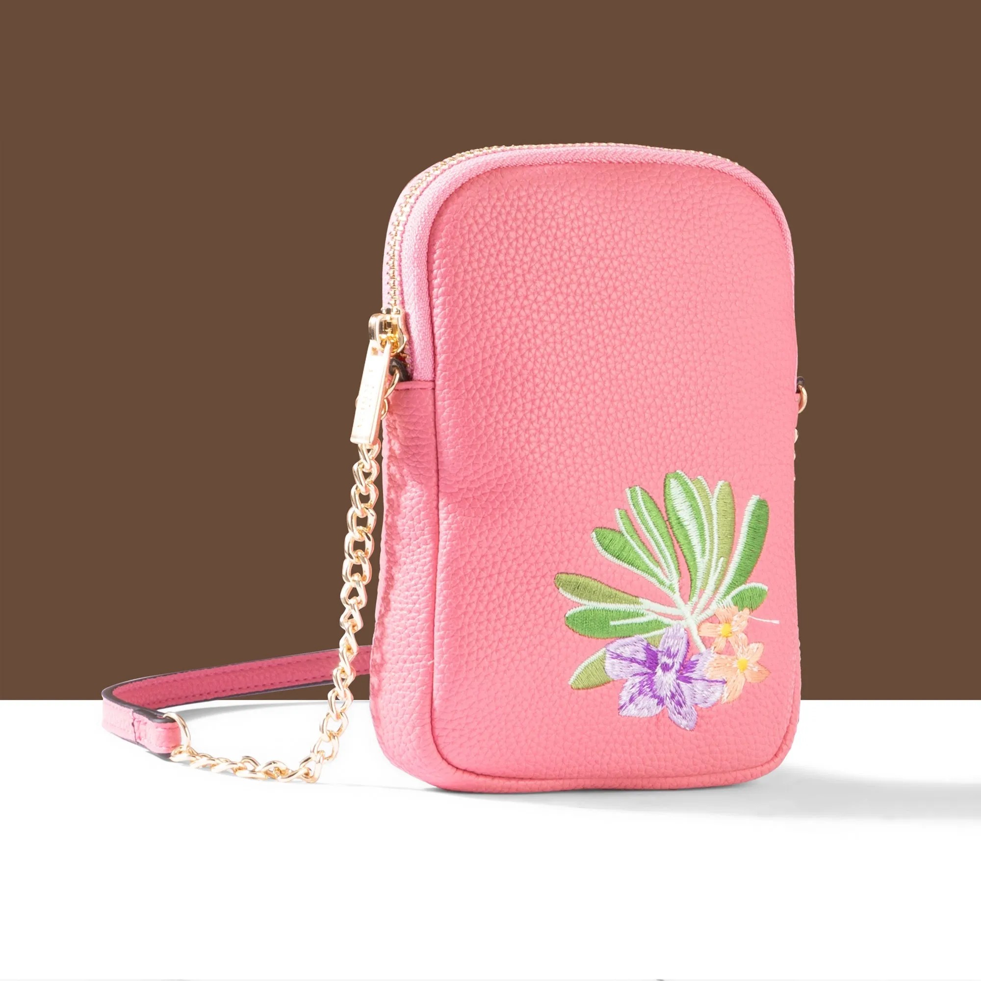 Accessorize London Women's Pink Embroidered Phone Bag