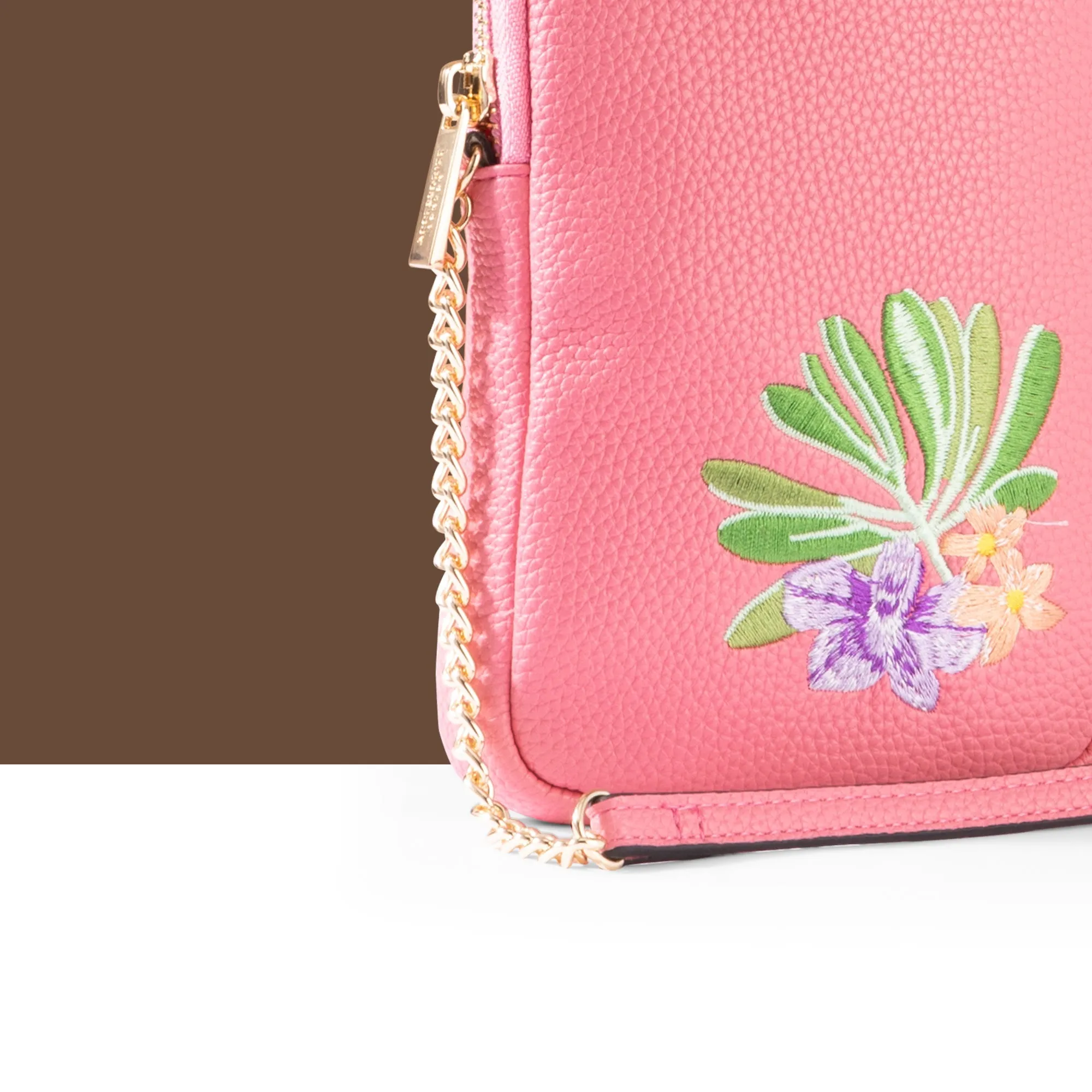 Accessorize London Women's Pink Embroidered Phone Bag