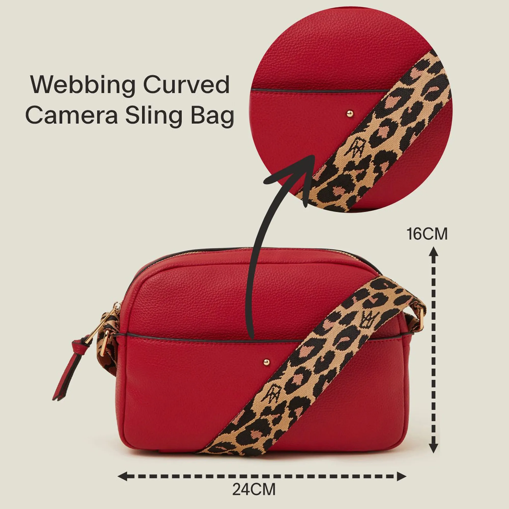 Accessorize London Women's Red Webbing Curved Camera Sling Bag