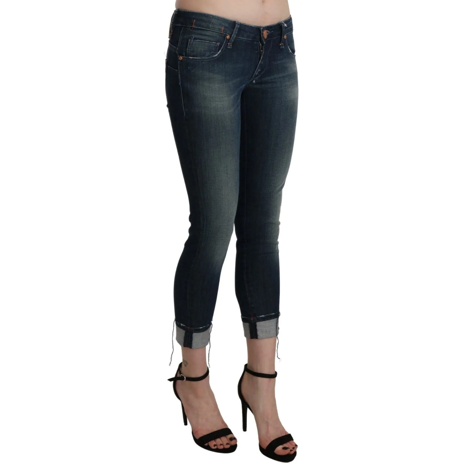 Acht Chic Blue Washed Skinny Cropped Denim