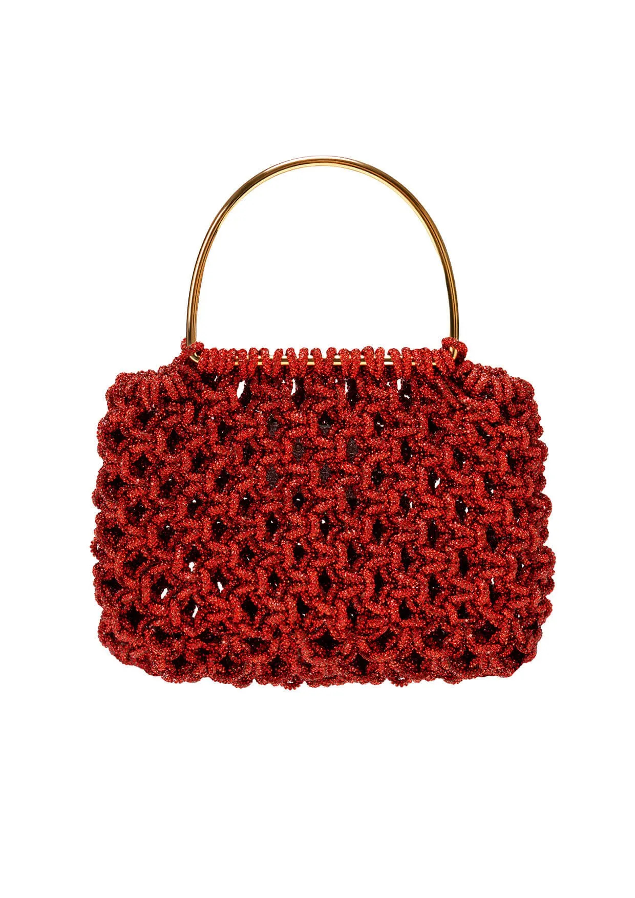 Alice Crystal-Studded Woven Metallic Handle Handbag