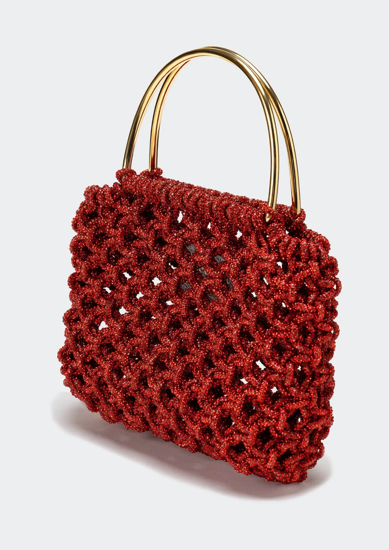 Alice Crystal-Studded Woven Metallic Handle Handbag