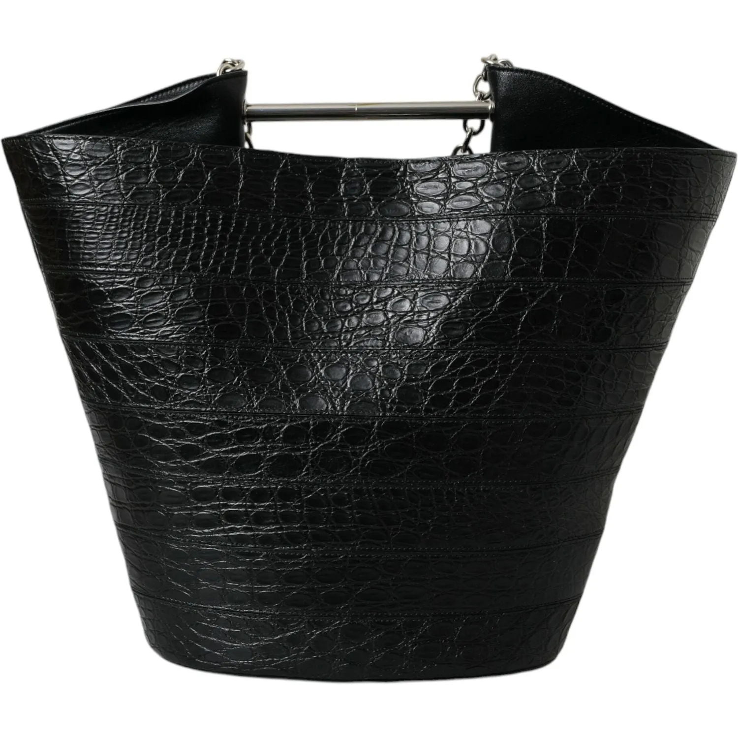 Balenciaga Elegant Black Crocodile Leather Maxi Bucket Bag