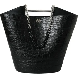 Balenciaga Elegant Black Crocodile Leather Maxi Bucket Bag