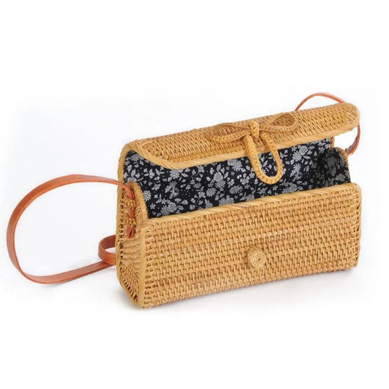 Bali Rattan Butterfly Buckle Satchel Bag