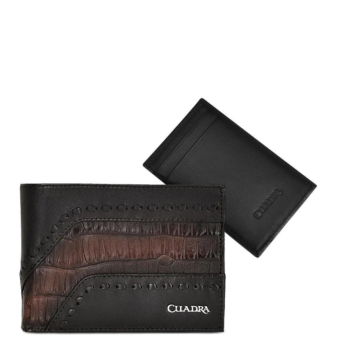 BC009FP - Cuadra chocolate classic caiman bifold wallet for men.