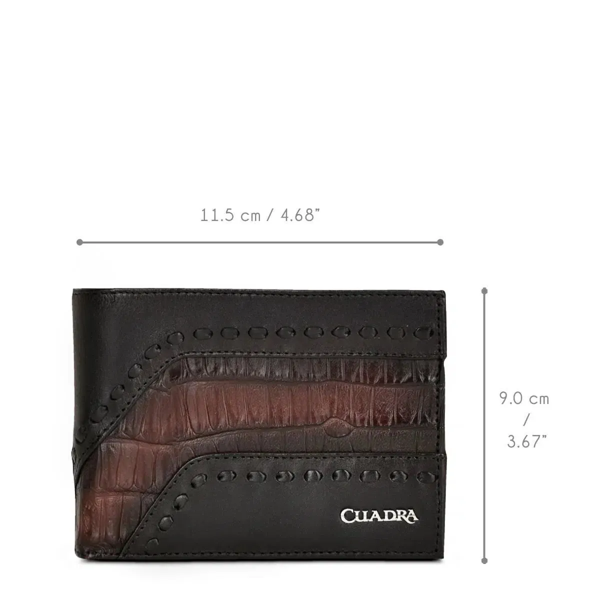 BC009FP - Cuadra chocolate classic caiman bifold wallet for men.