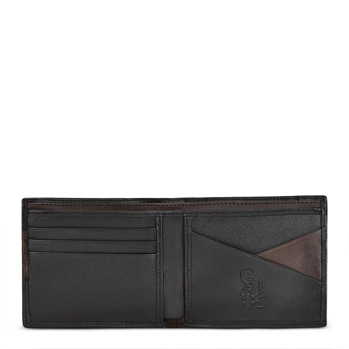 BC009FP - Cuadra chocolate classic caiman bifold wallet for men.