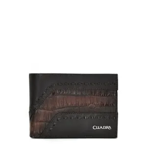 BC009FP - Cuadra chocolate classic caiman bifold wallet for men.