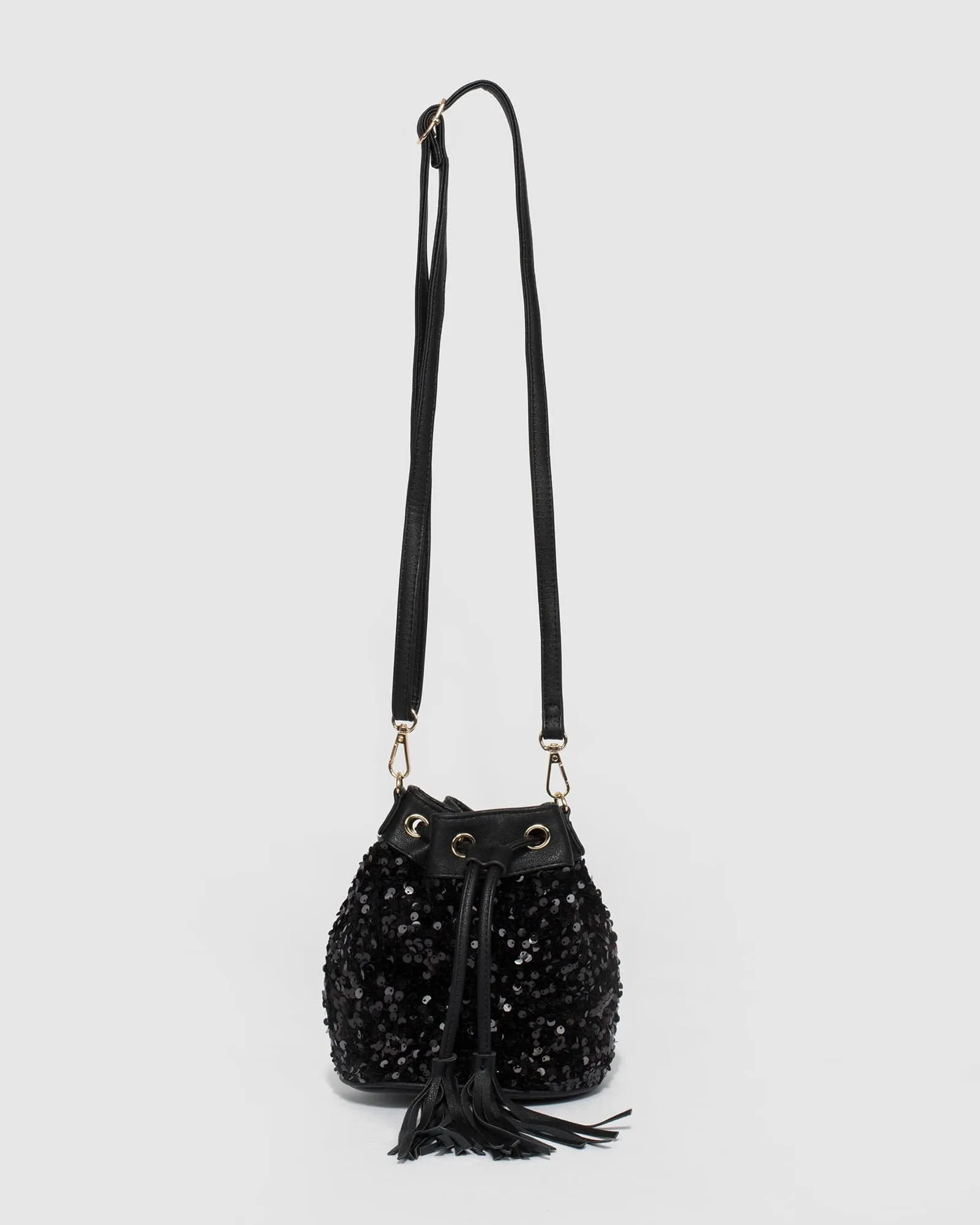 Black Anna Sequin Bucket Bag