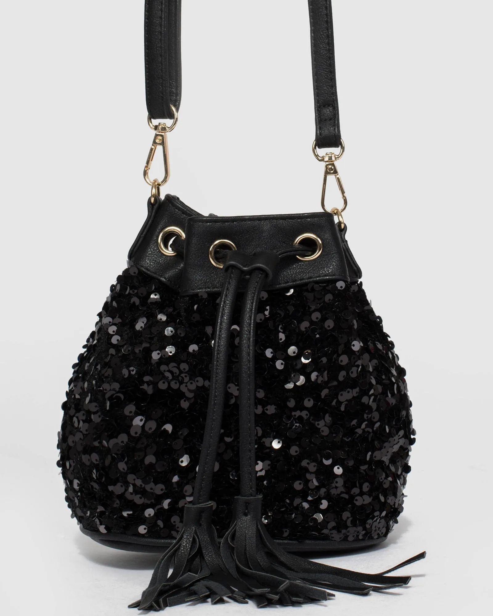 Black Anna Sequin Bucket Bag