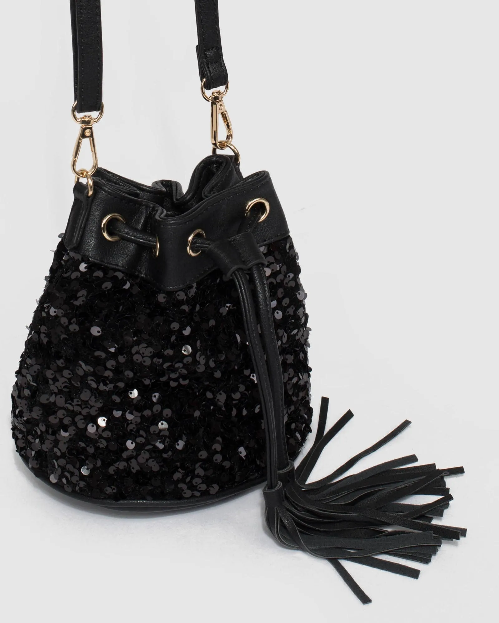 Black Anna Sequin Bucket Bag