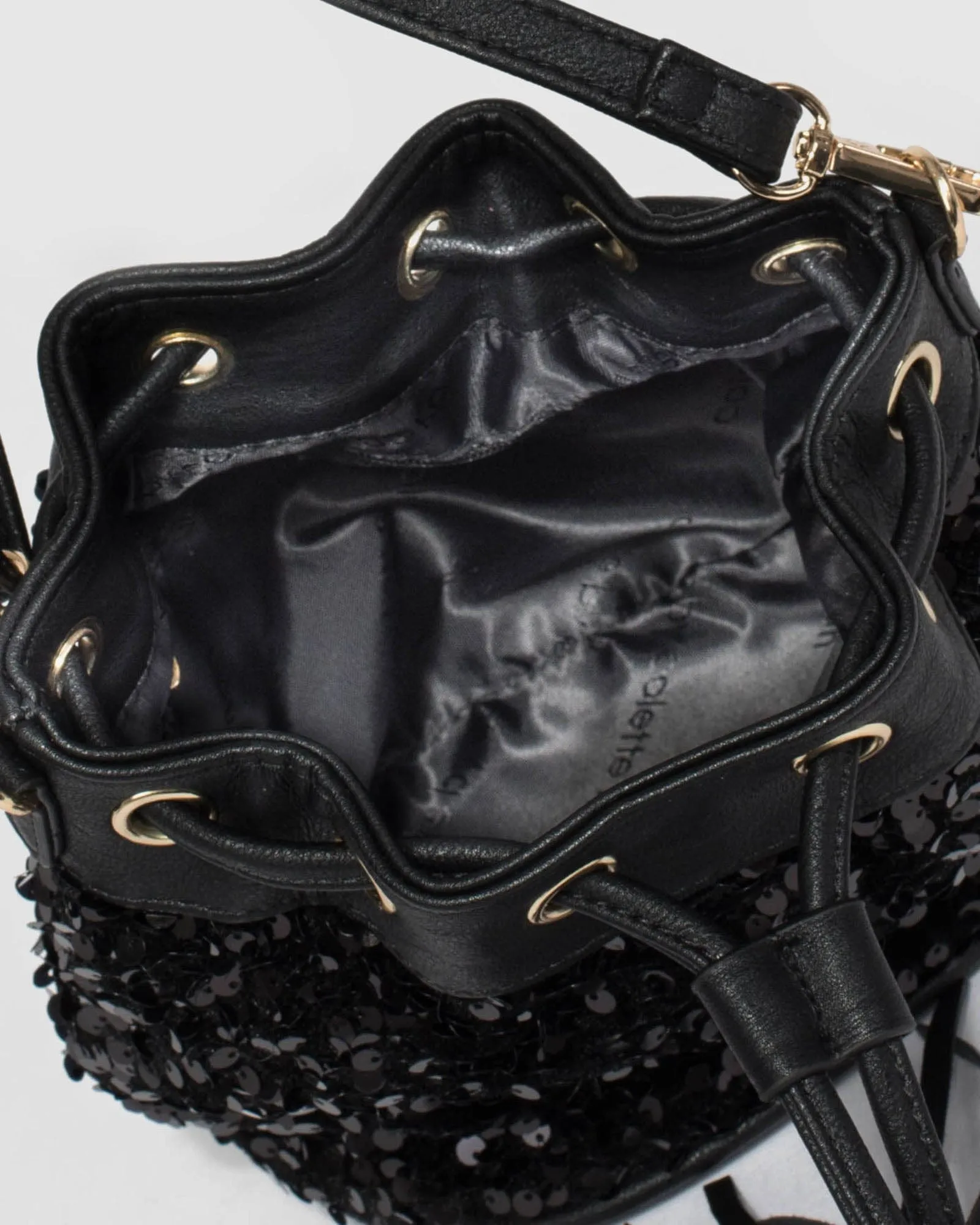 Black Anna Sequin Bucket Bag