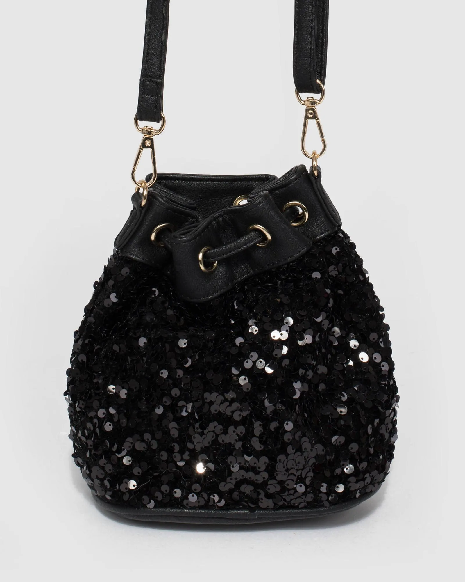 Black Anna Sequin Bucket Bag