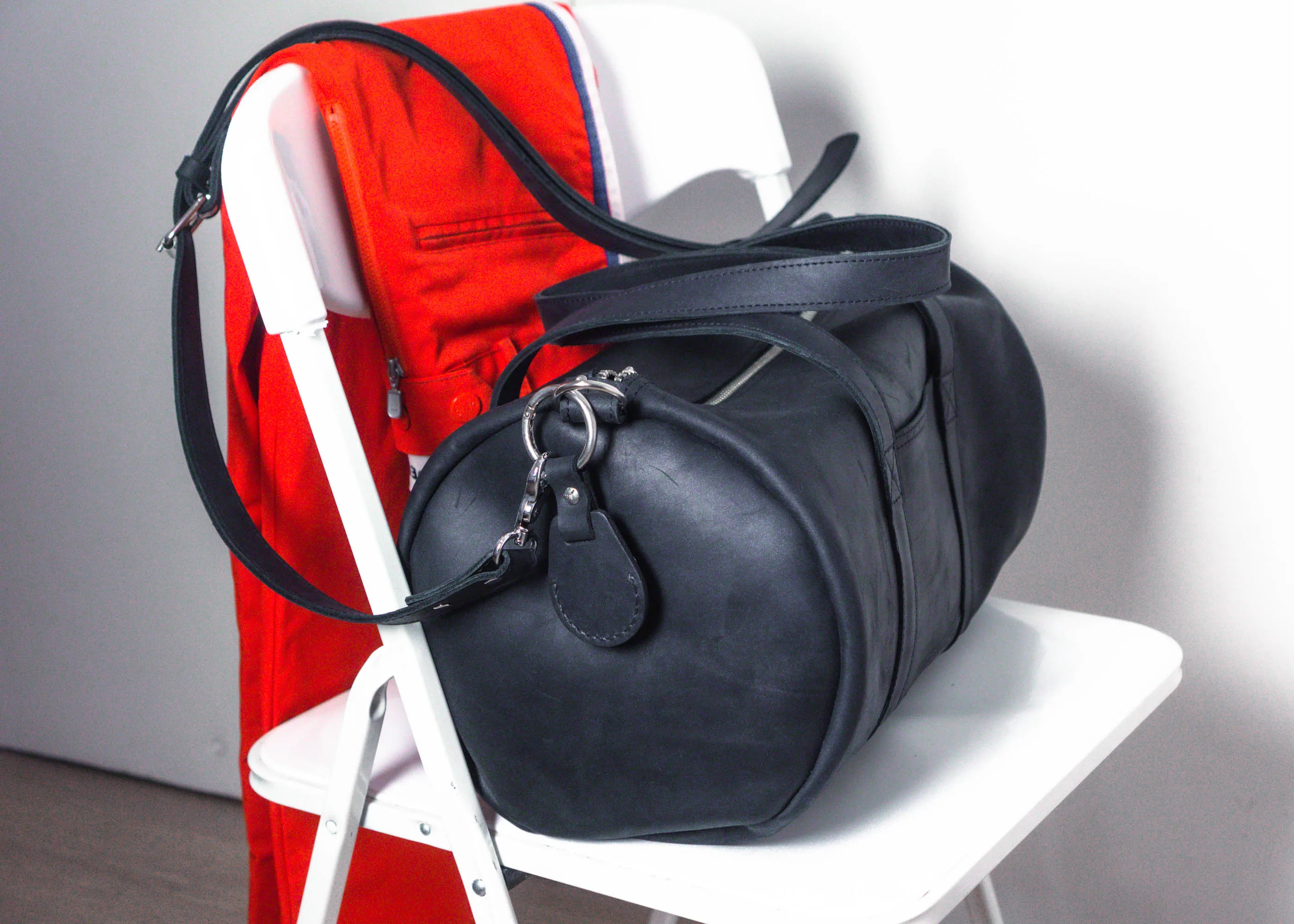 Black Leather Duffle Bag, Weekender, Gym, Everyday use, Travel, Minimalist Holdall