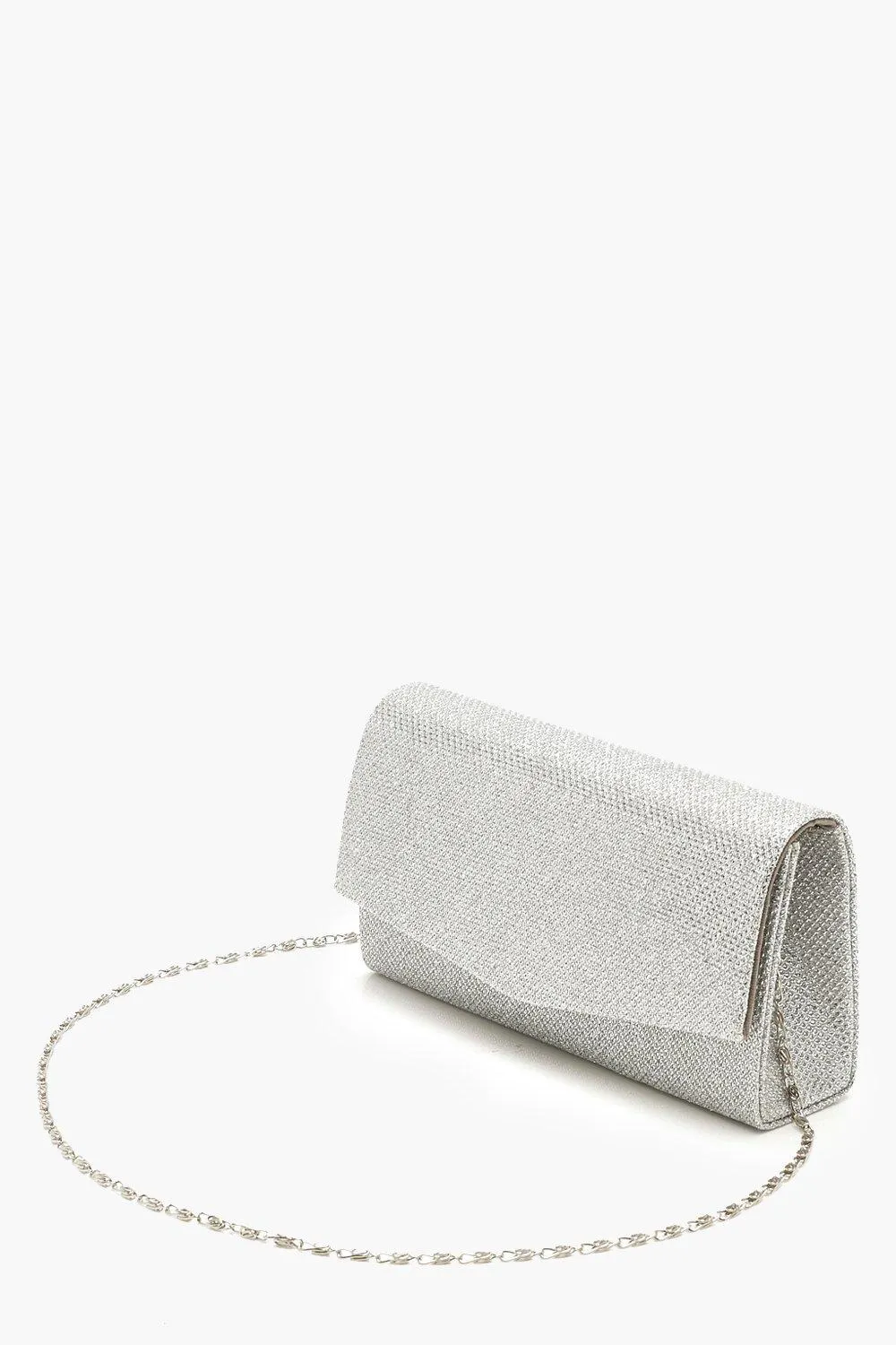 Boohoo Structured Metal Clutch and Chain, Silver