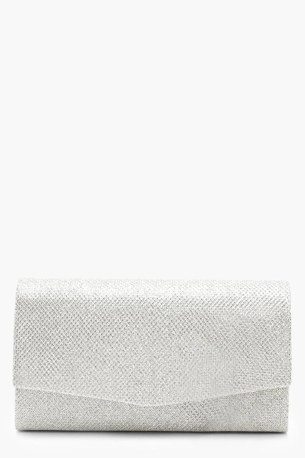 Boohoo Structured Metal Clutch and Chain, Silver