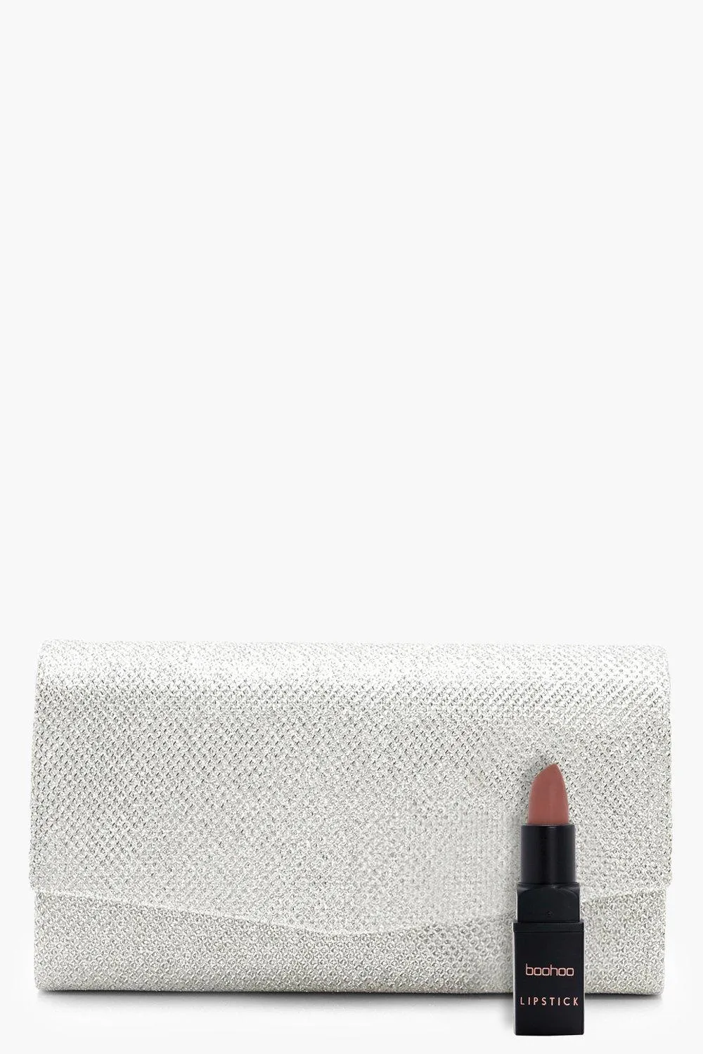 Boohoo Structured Metal Clutch and Chain, Silver