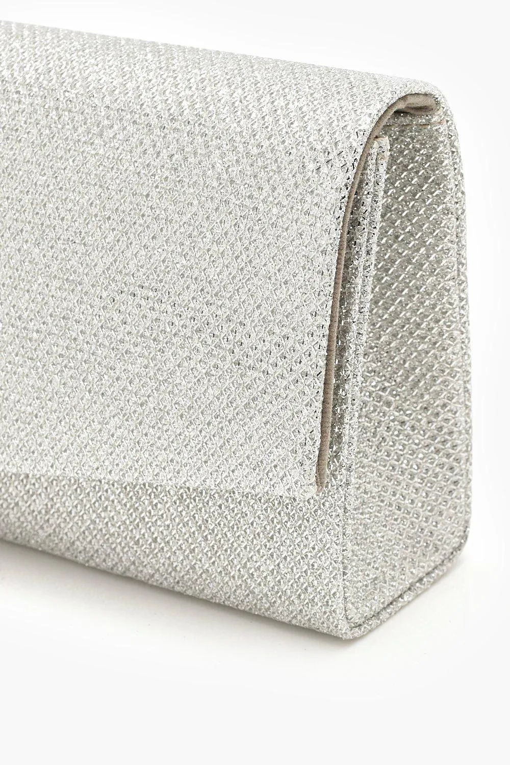 Boohoo Structured Metal Clutch and Chain, Silver