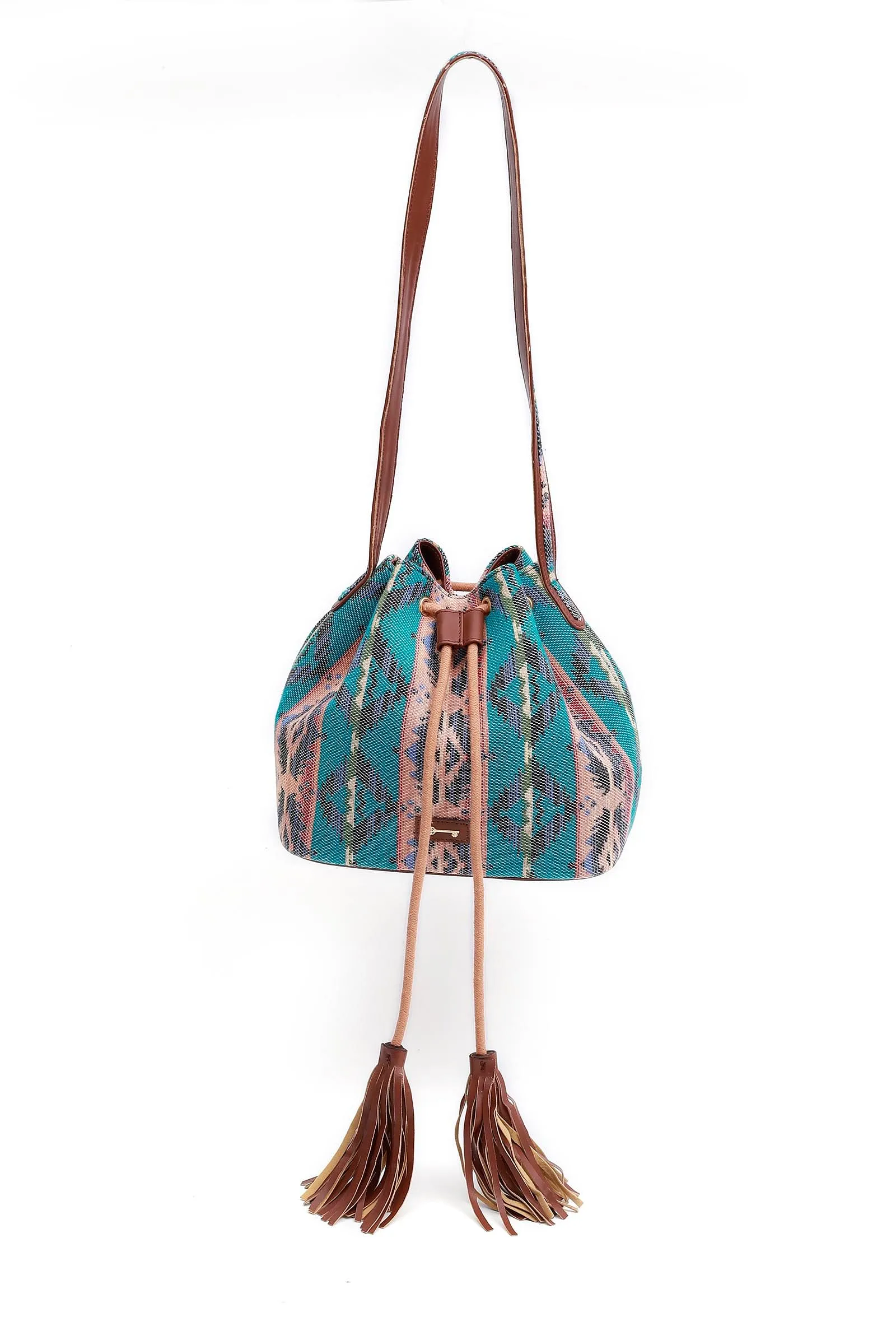 Bottle Green Jacquard Bucket Bag