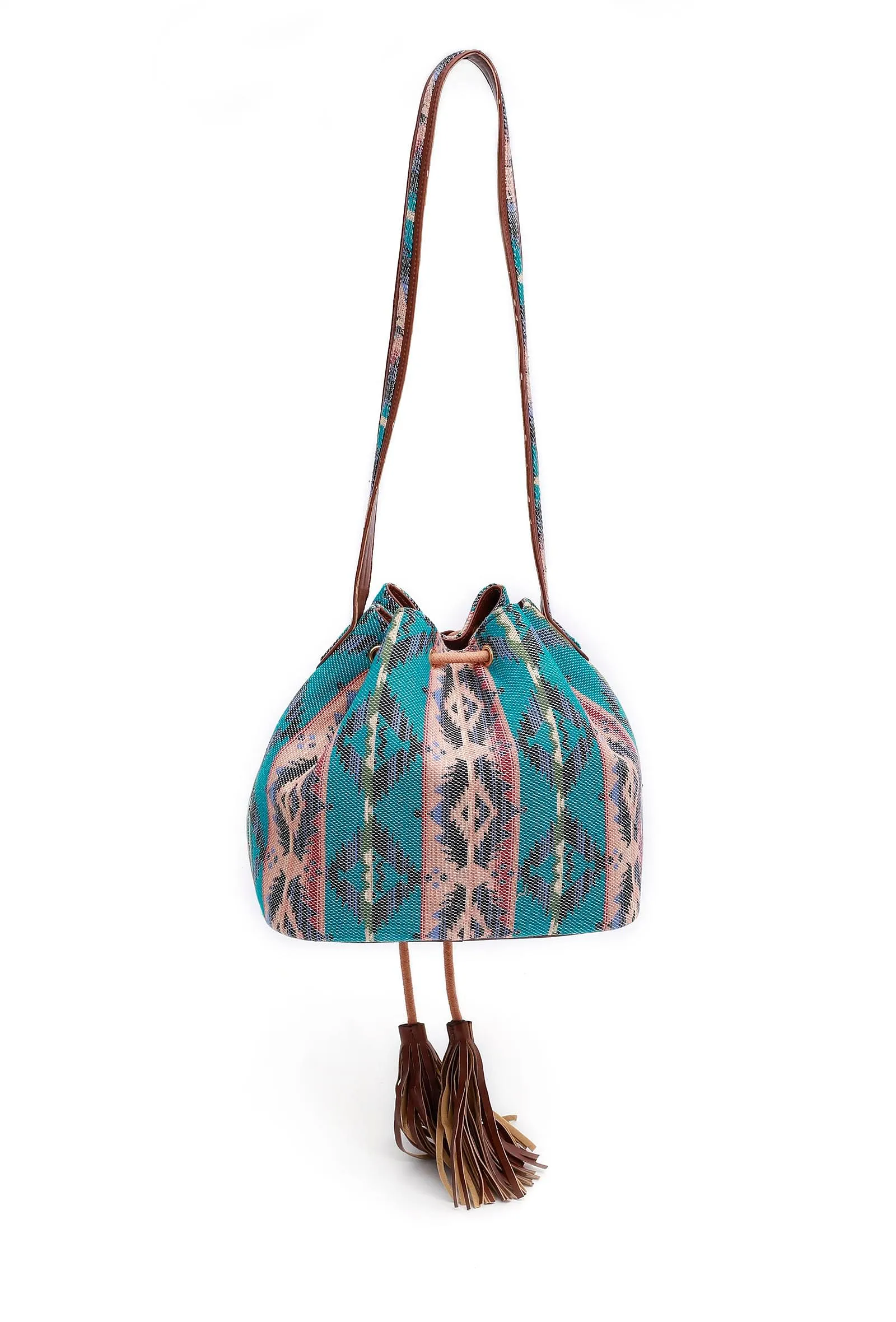 Bottle Green Jacquard Bucket Bag