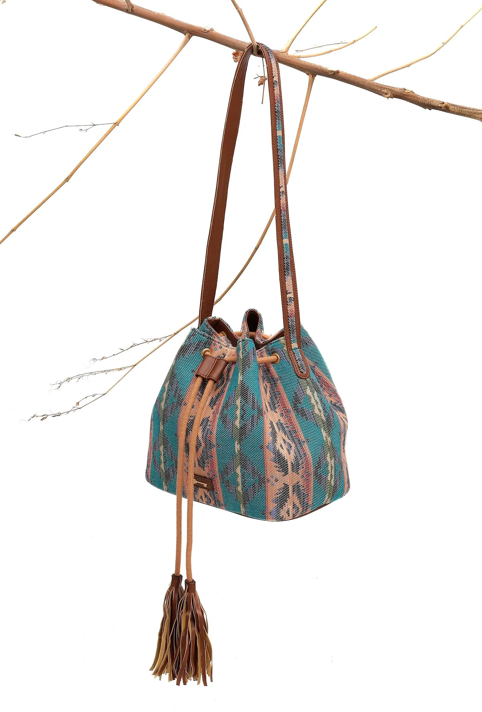 Bottle Green Jacquard Bucket Bag