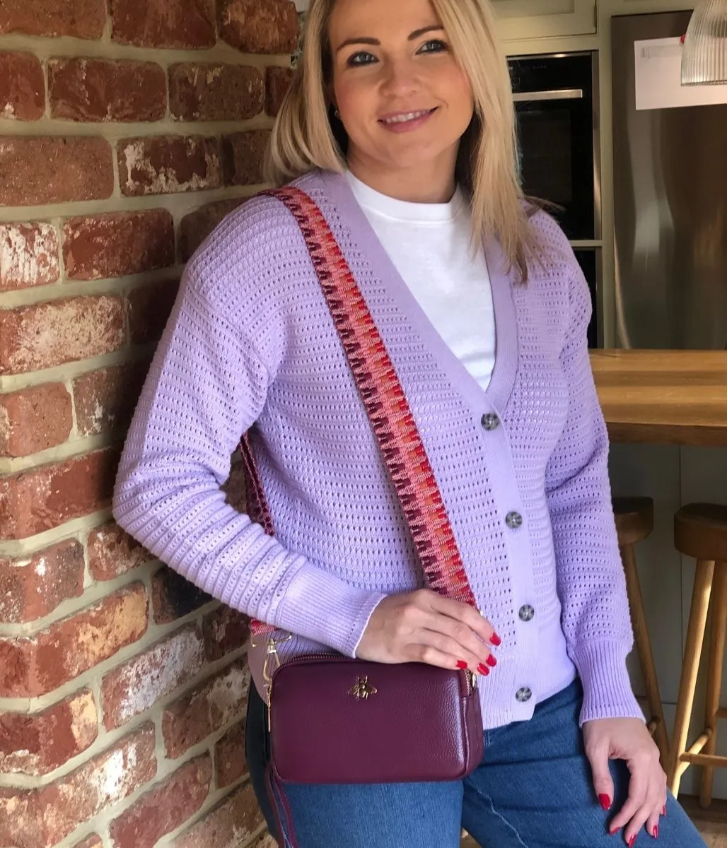 Burgundy Luxury Leather Crossbody Camera Bag