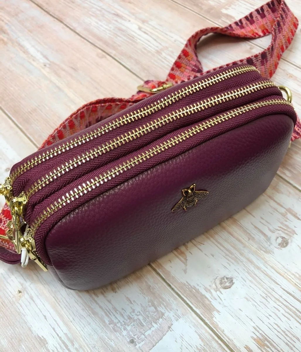 Burgundy Luxury Leather Crossbody Camera Bag