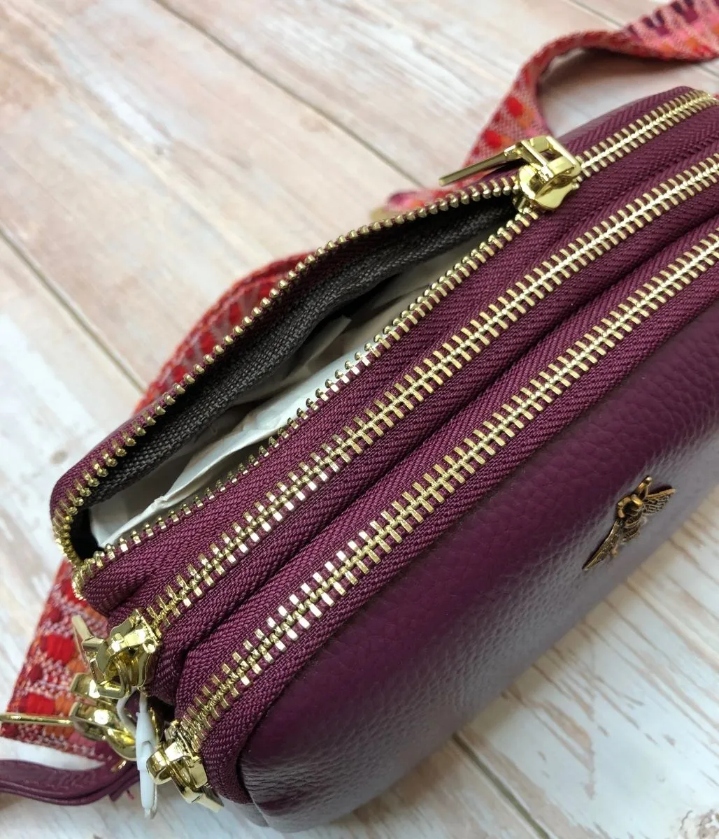 Burgundy Luxury Leather Crossbody Camera Bag