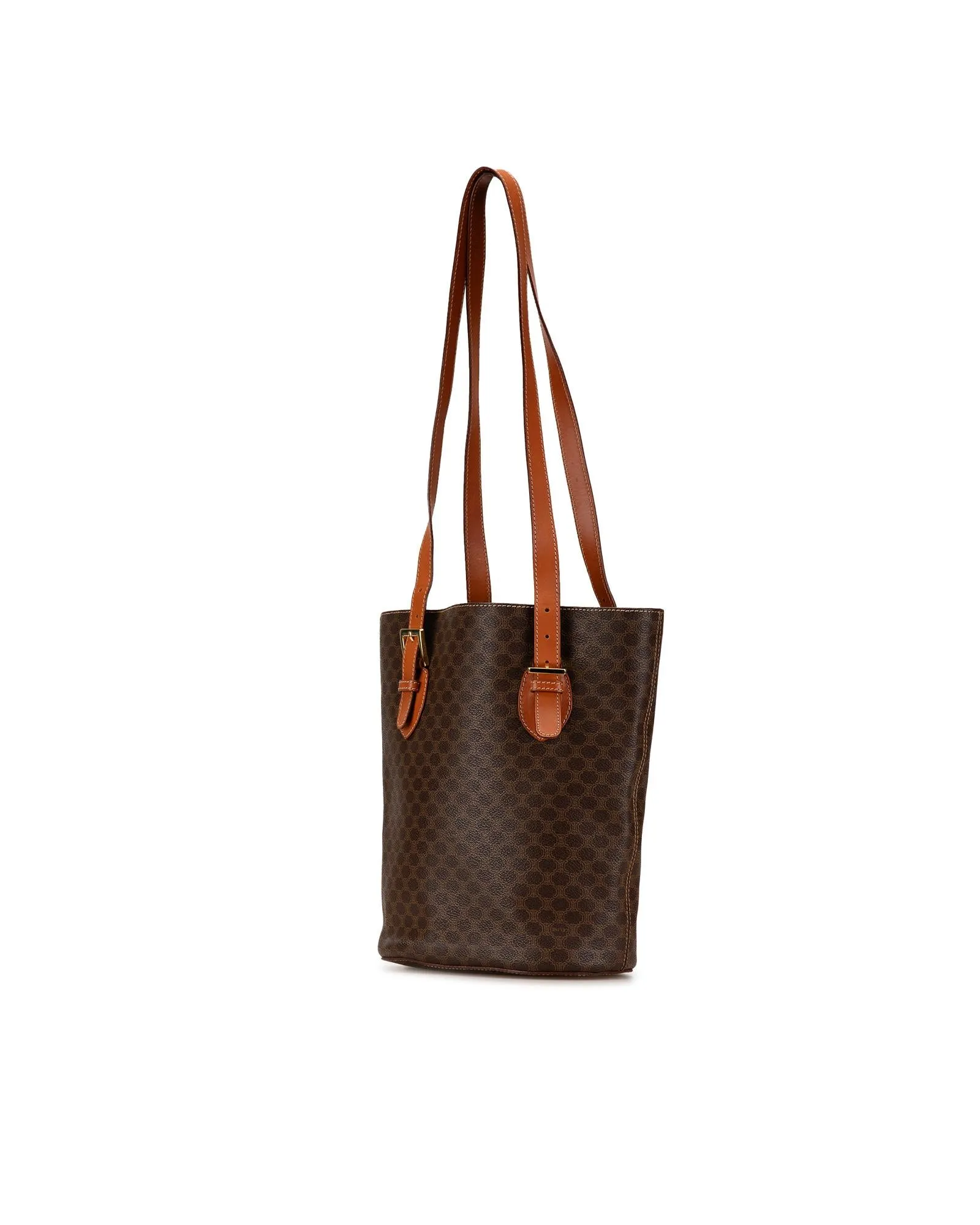 Coated Canvas Tote Bag with Leather Straps and Interior Zip Compartment