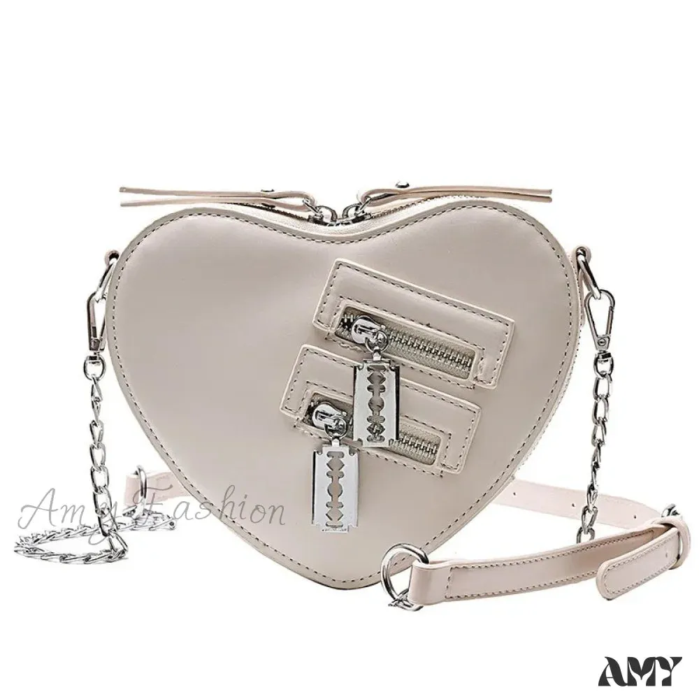 Crossbody Bag Zipper Shoulder Blade Summer Handbag Casual Chain Heart Gothic