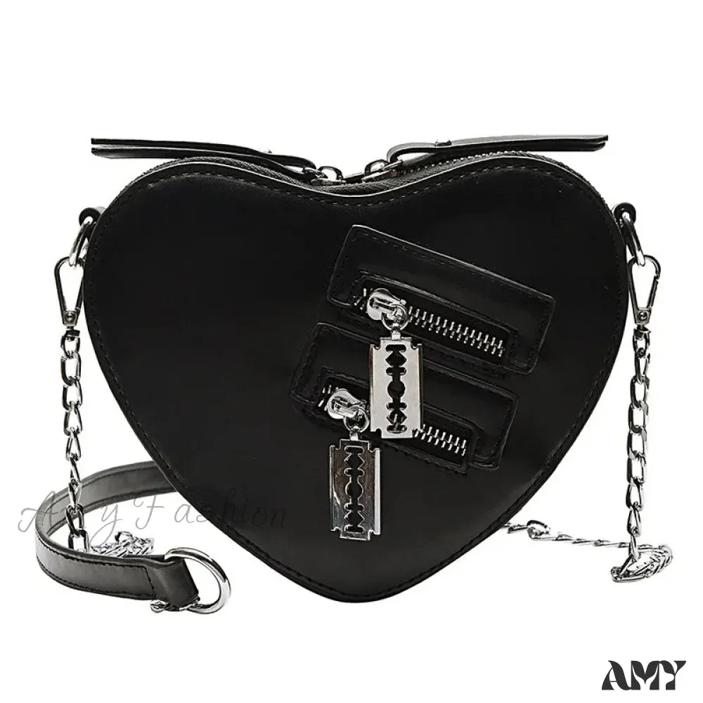 Crossbody Bag Zipper Shoulder Blade Summer Handbag Casual Chain Heart Gothic