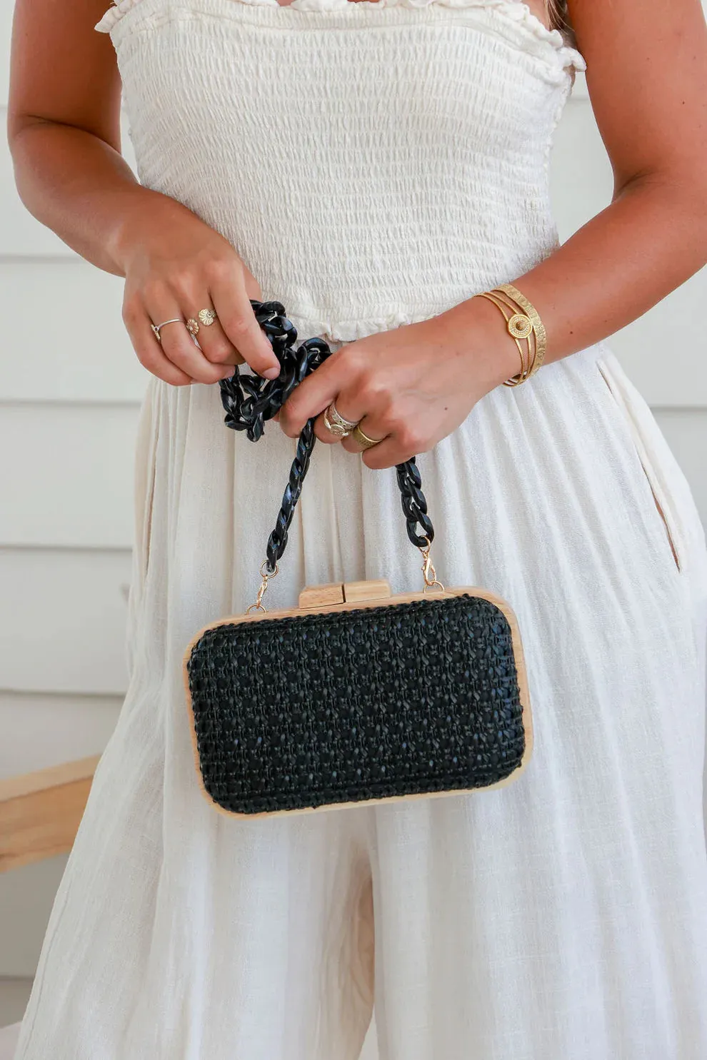 Ember Woven Timber Clutch