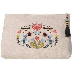 Frida Sweet Bees Embroidery Large Zipper Pouch