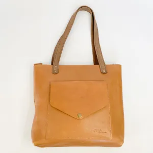 Gia leather tan tote with front pocket