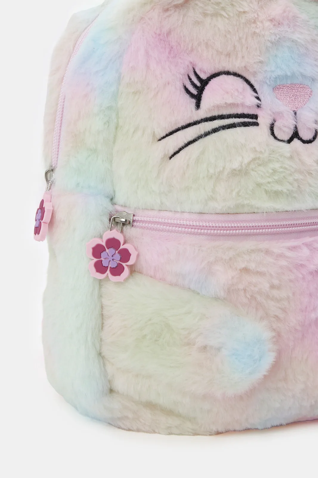 Girls Pink Faux Fur Backpack