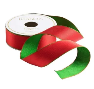 Green & Red Reversible Satin Unwired Ribbon – 1"w x 10 Yard Spool