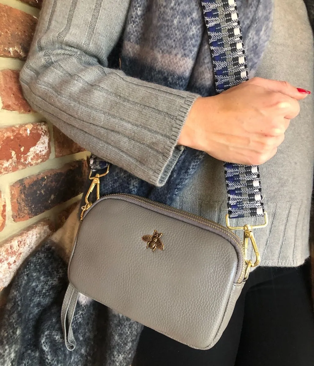 Grey Luxury Leather Crossbody Camera Bag