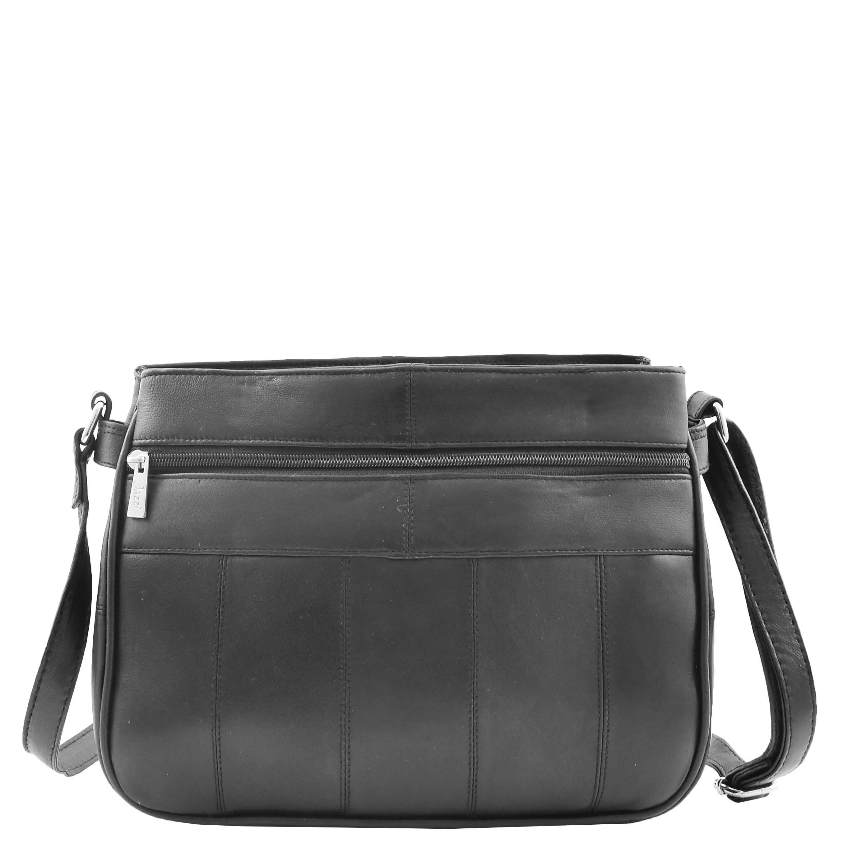 Ladies Soft Leather Crossbody Multi Zip Pockets Bag Dolores Black