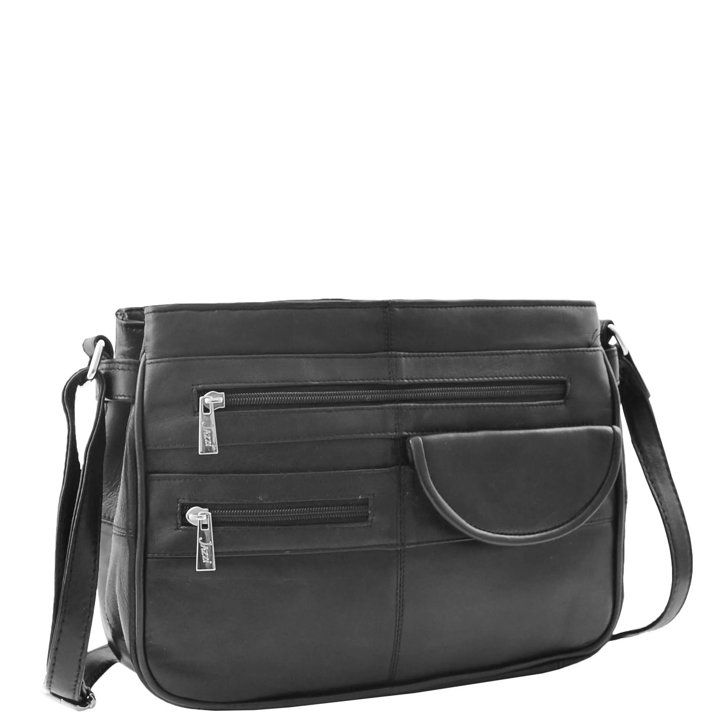 Ladies Soft Leather Crossbody Multi Zip Pockets Bag Dolores Black