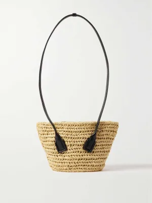 Leather trimmed woven raffia shoulder bag