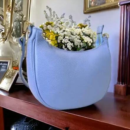 Light Blue Italian Leather Handbag