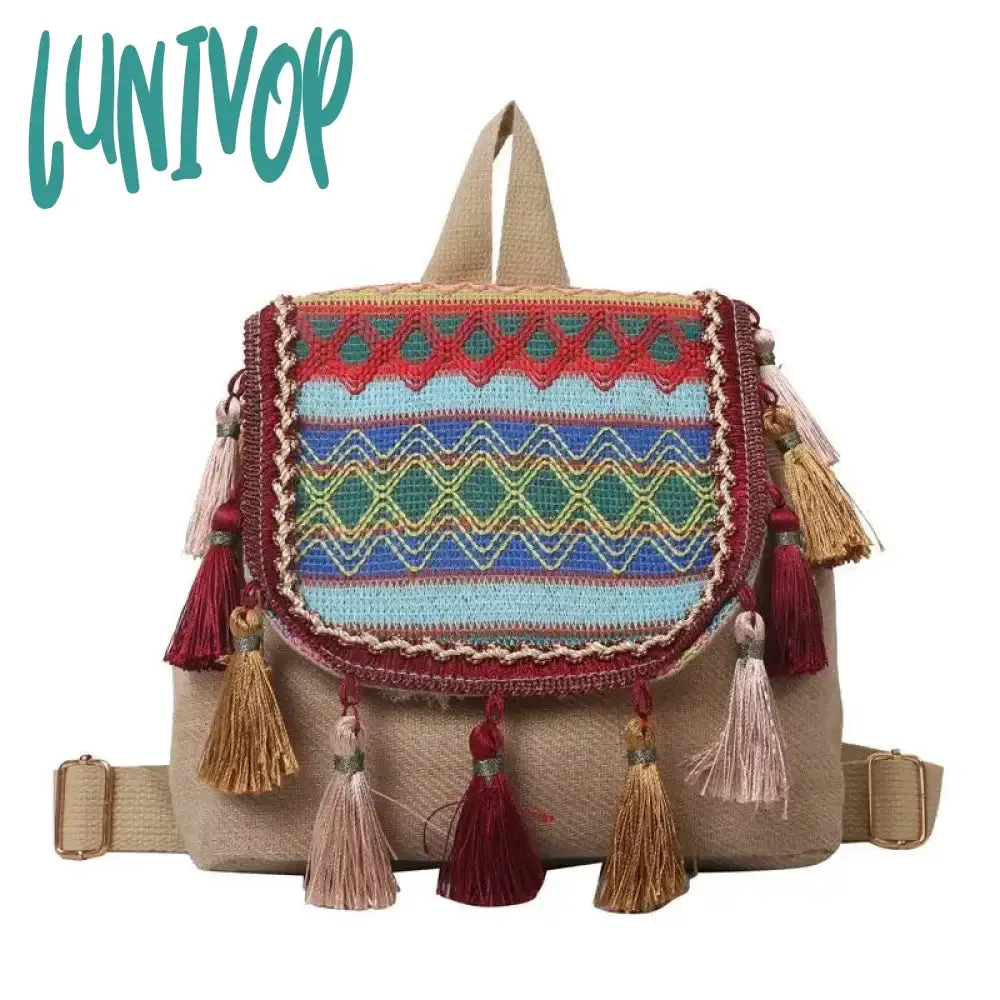 Lunivop Aesthetic Design Womens Backpack Fashion Tassels Small Canvas Bag 2024 Fashion Trend Light Weight Versatile Backpack