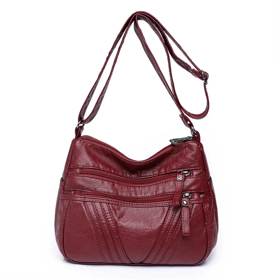 Multi-Zippers Sling Leather Bags