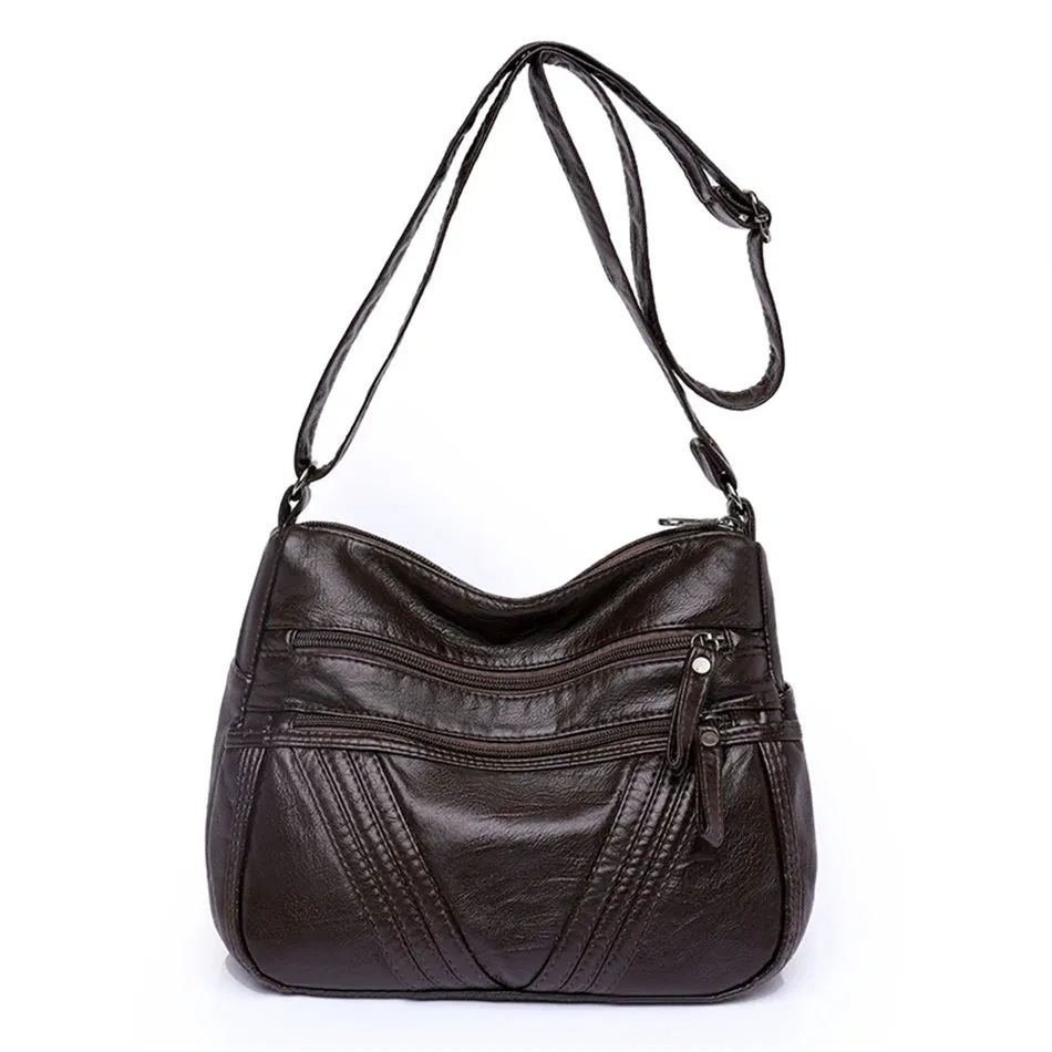 Multi-Zippers Sling Leather Bags